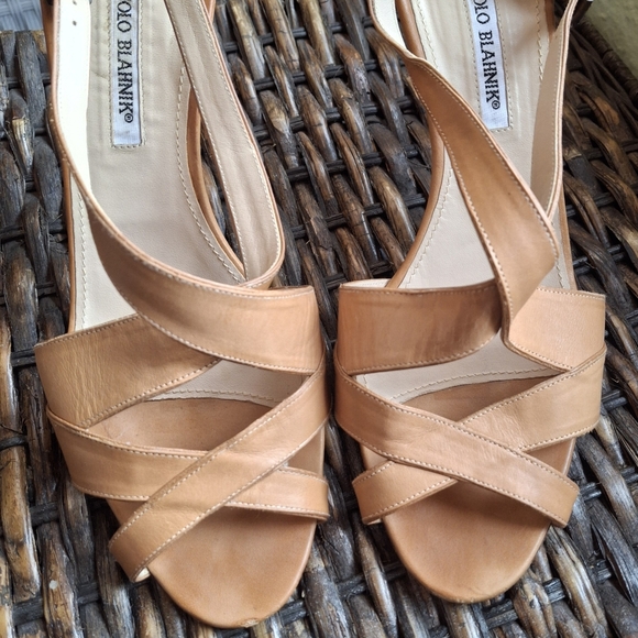 Manolo Blahnik Brown Leather Multistrap Slingback Shoes Italy Women Size 40.5 IT - Picture 3 of 14